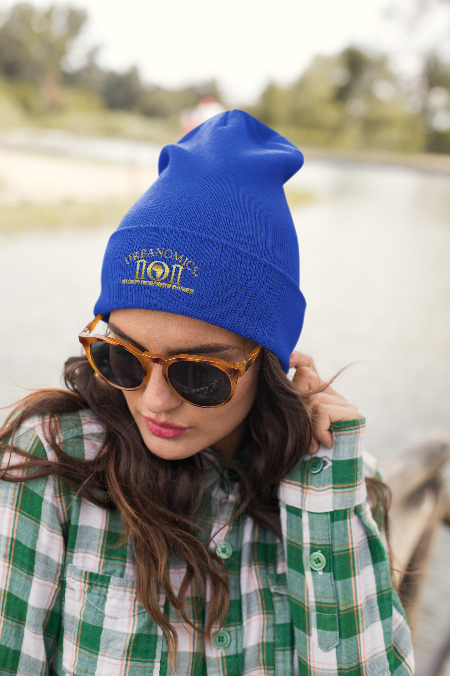Blue Beanie / Gold Embroidery